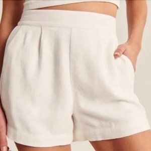 Abercrombie & Fitch White Linen-Blend Pull-On Shorts